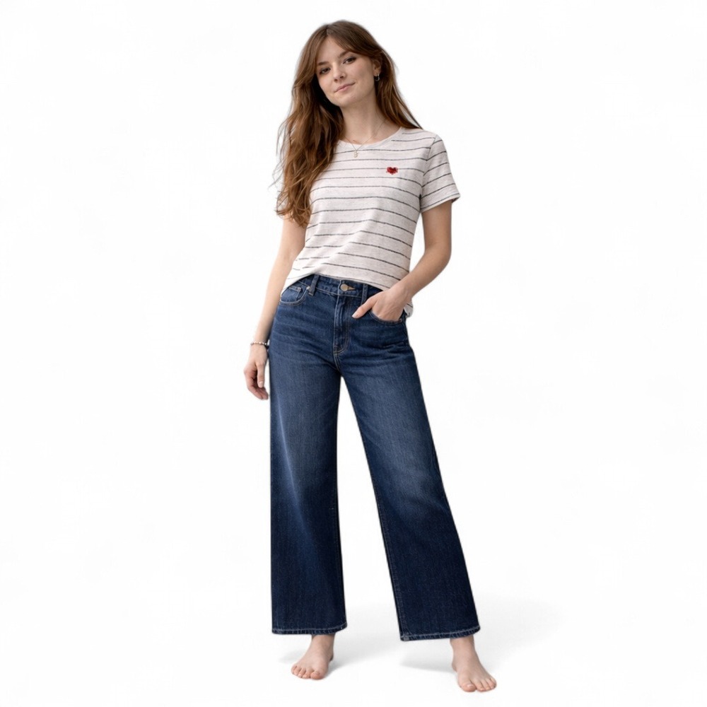 American Eagle Strigid Dark Wash Baggy Wide Leg Jeans 12‎ Short NWT